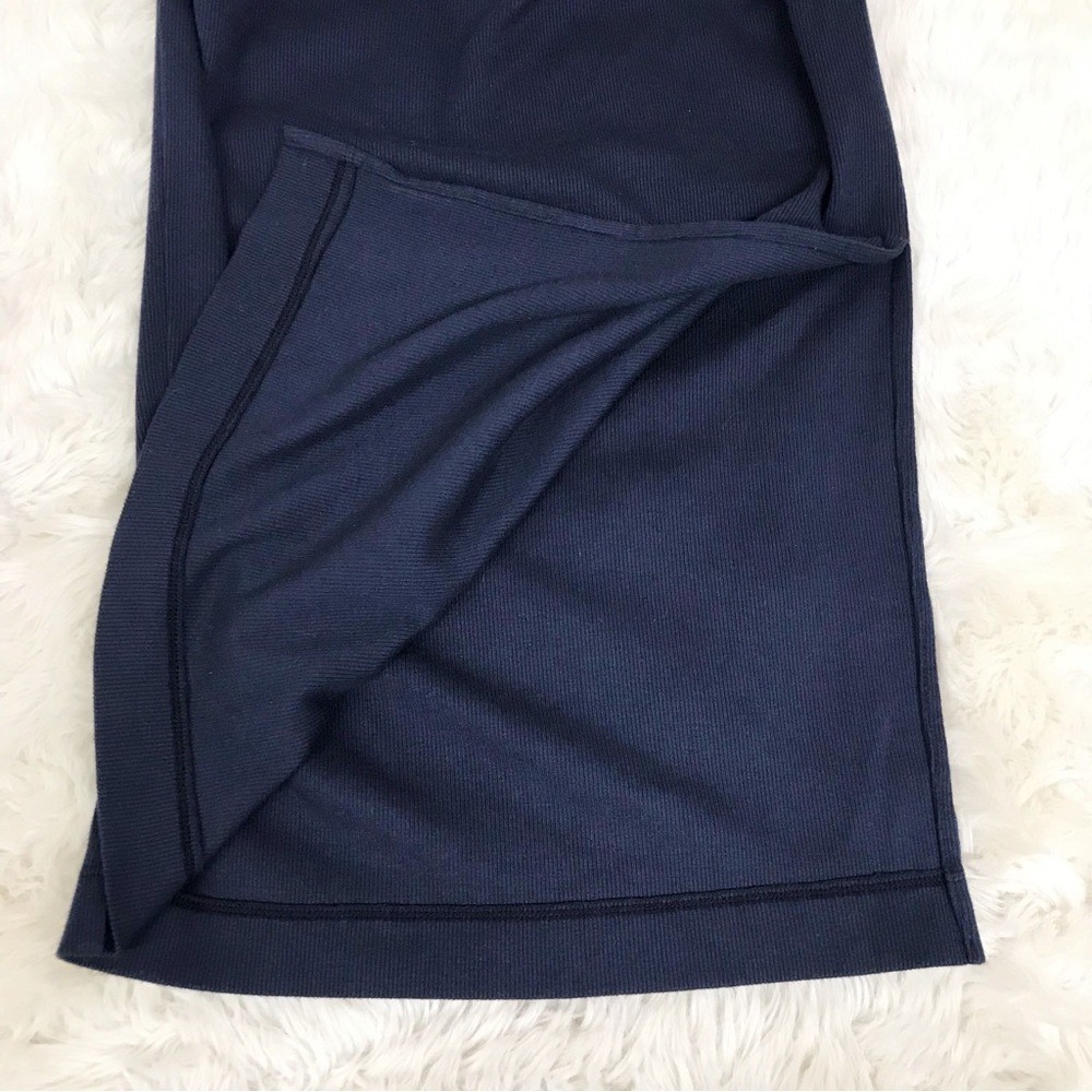 MICHAEL STARS Opaline Midi Dress Medium Navy Blue Bodycon Halter Ruched Ribbed - Picture 8 of 10